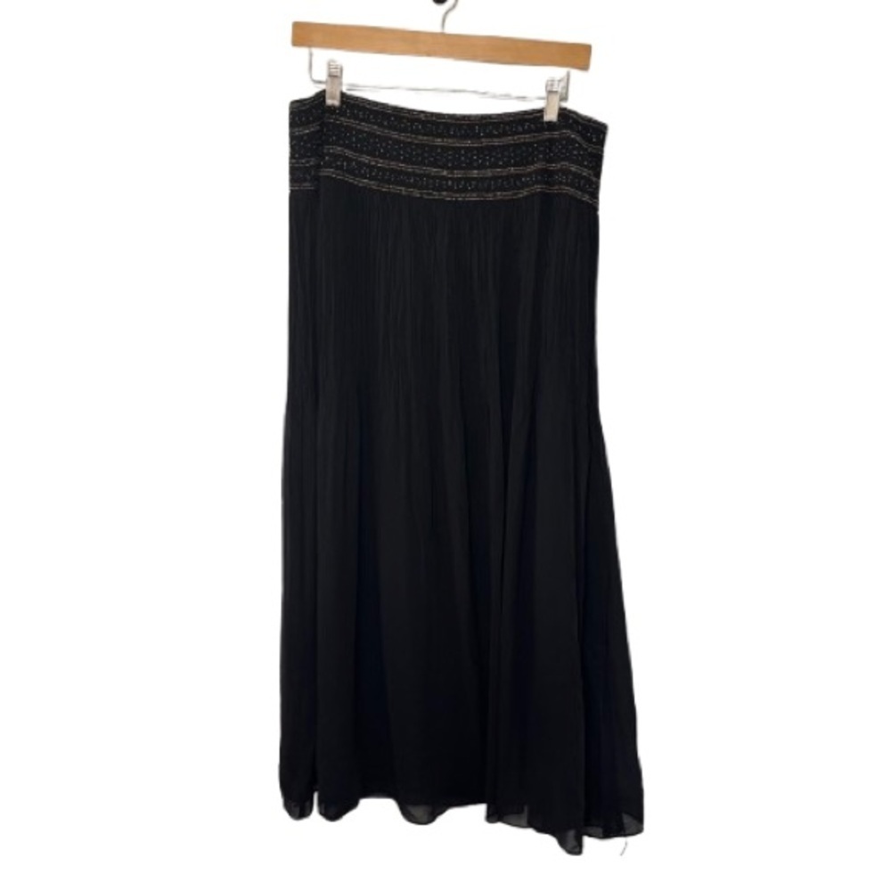 Ann Taylor 100% Black Beaded A-Line Midi Skirt Size 8